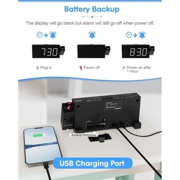 Digital Projector AlarmClock for Kids Bedroom,Plugin LED Display Clock with 350° - Picture 5 of 6